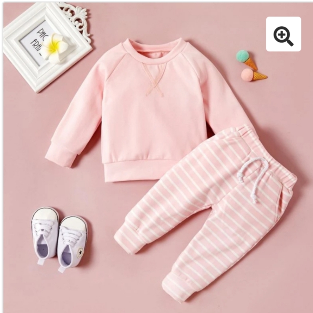 2-piece Solid Pullover & Striped Pants for Baby Girl
